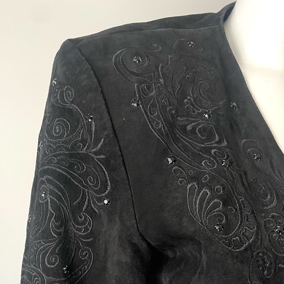 DANIER Black Embroidered Suede Cropped Jacket Vintage Leather Bolero - Picture 4 of 7